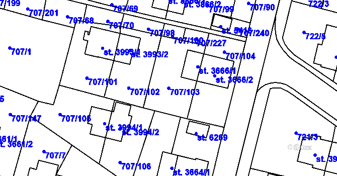 Parcela st. 707/103 v KÚ Zlín, Katastrální mapa