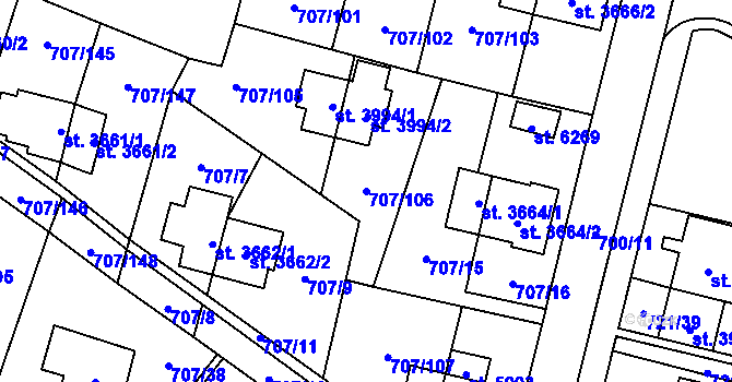 Parcela st. 707/106 v KÚ Zlín, Katastrální mapa