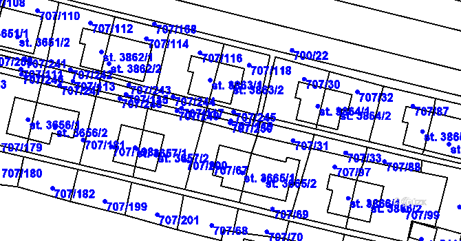 Parcela st. 707/119 v KÚ Zlín, Katastrální mapa