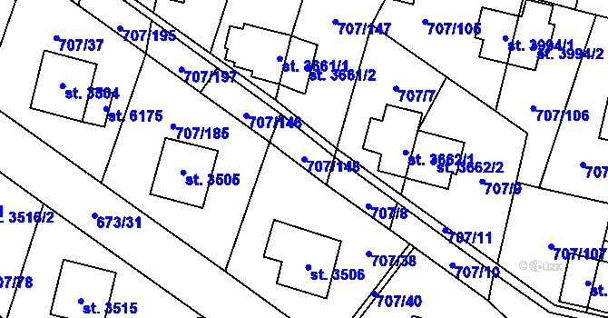 Parcela st. 707/148 v KÚ Zlín, Katastrální mapa
