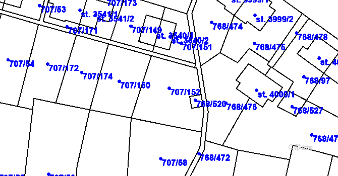 Parcela st. 707/152 v KÚ Zlín, Katastrální mapa
