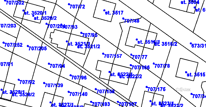 Parcela st. 707/157 v KÚ Zlín, Katastrální mapa