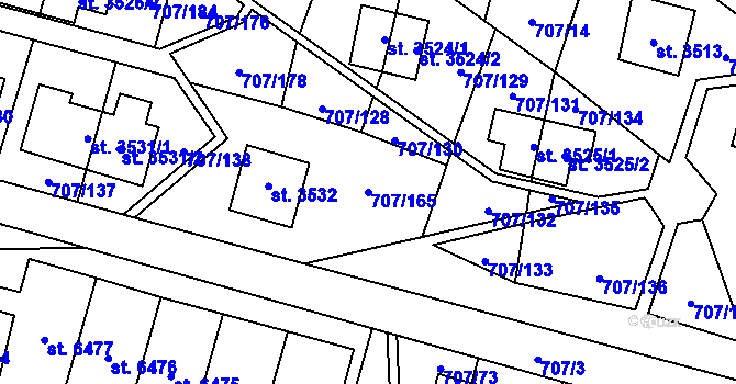 Parcela st. 707/165 v KÚ Zlín, Katastrální mapa