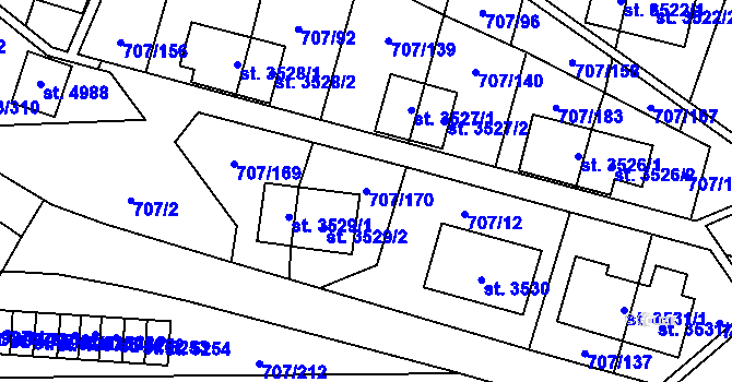 Parcela st. 707/170 v KÚ Zlín, Katastrální mapa