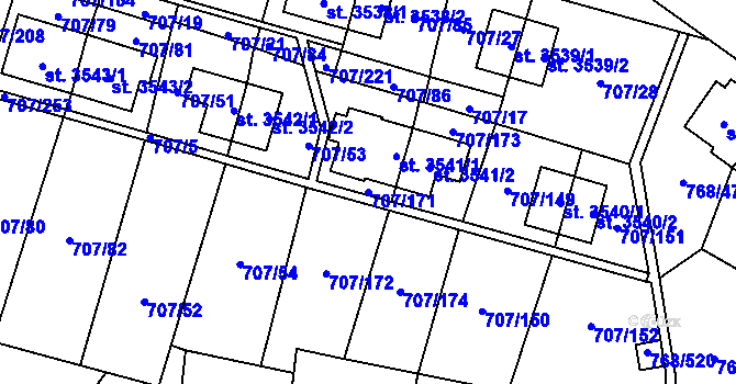 Parcela st. 707/171 v KÚ Zlín, Katastrální mapa