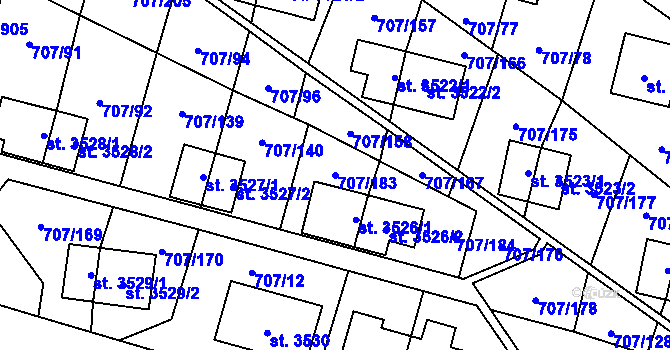 Parcela st. 707/183 v KÚ Zlín, Katastrální mapa