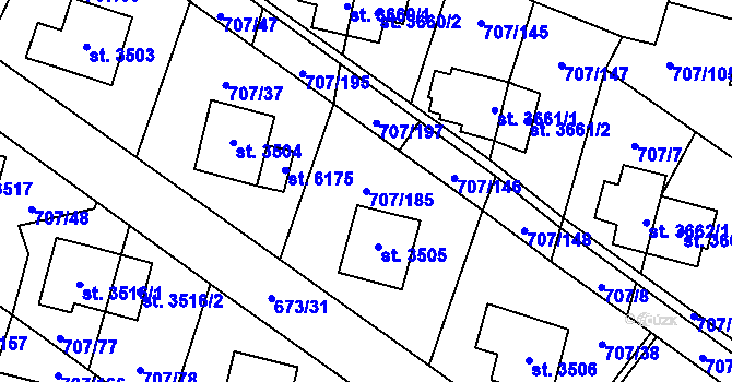 Parcela st. 707/185 v KÚ Zlín, Katastrální mapa
