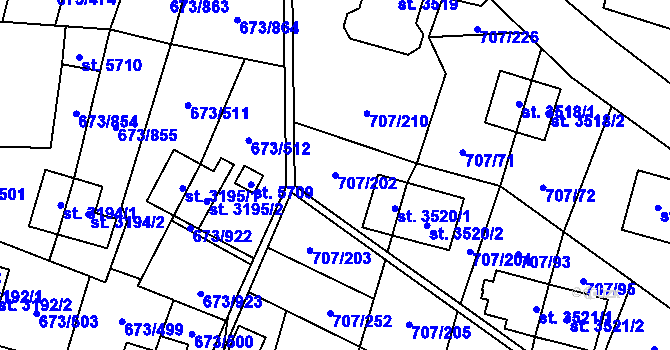 Parcela st. 707/202 v KÚ Zlín, Katastrální mapa