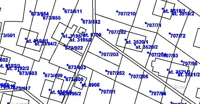 Parcela st. 707/203 v KÚ Zlín, Katastrální mapa