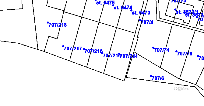 Parcela st. 707/216 v KÚ Zlín, Katastrální mapa