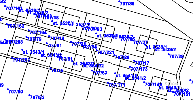 Parcela st. 707/221 v KÚ Zlín, Katastrální mapa