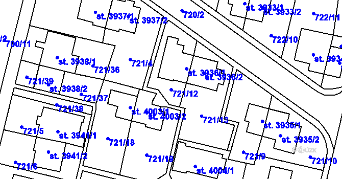 Parcela st. 721/12 v KÚ Zlín, Katastrální mapa