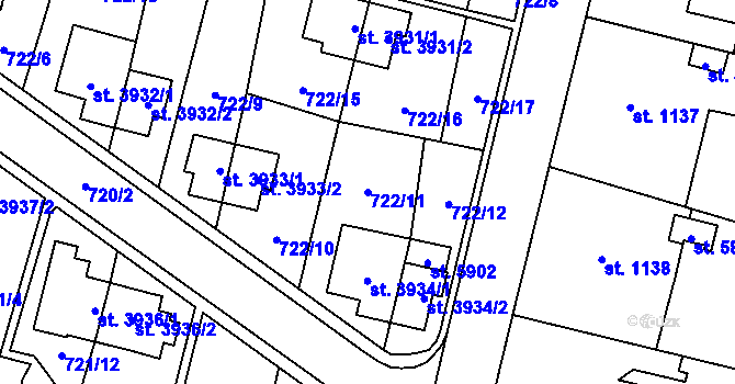 Parcela st. 722/11 v KÚ Zlín, Katastrální mapa
