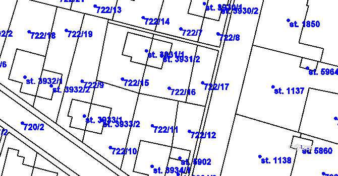 Parcela st. 722/16 v KÚ Zlín, Katastrální mapa
