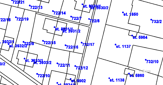 Parcela st. 722/17 v KÚ Zlín, Katastrální mapa