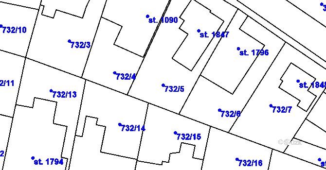 Parcela st. 732/5 v KÚ Zlín, Katastrální mapa