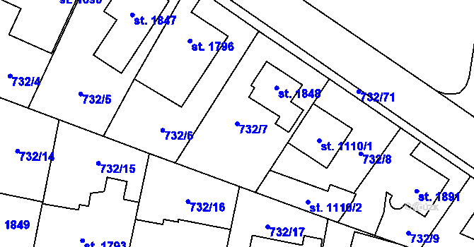 Parcela st. 732/7 v KÚ Zlín, Katastrální mapa