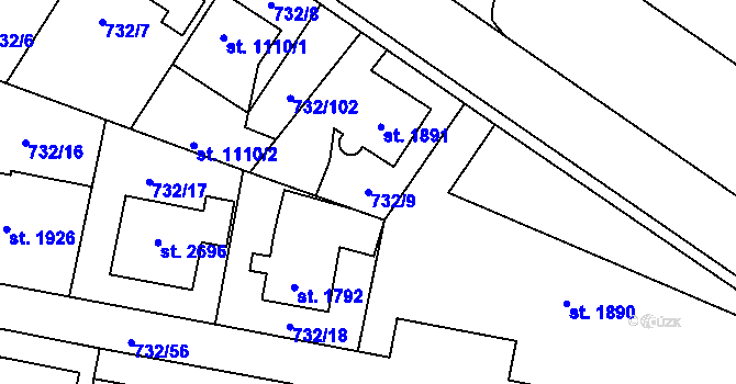 Parcela st. 732/9 v KÚ Zlín, Katastrální mapa