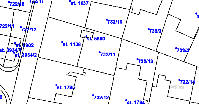 Parcela st. 732/11 v KÚ Zlín, Katastrální mapa