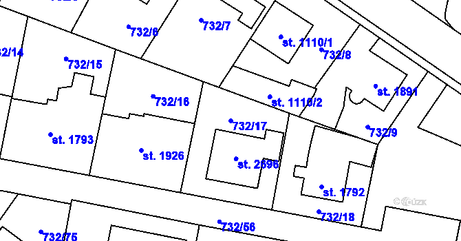Parcela st. 732/17 v KÚ Zlín, Katastrální mapa