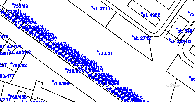 Parcela st. 732/21 v KÚ Zlín, Katastrální mapa