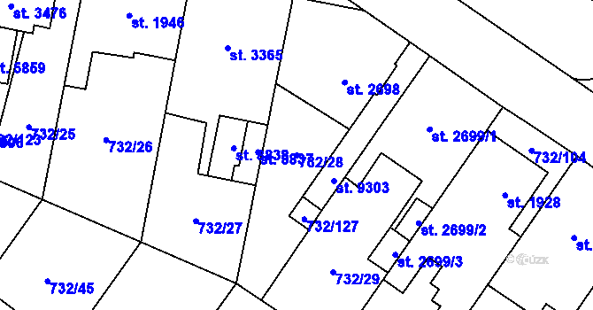 Parcela st. 732/28 v KÚ Zlín, Katastrální mapa
