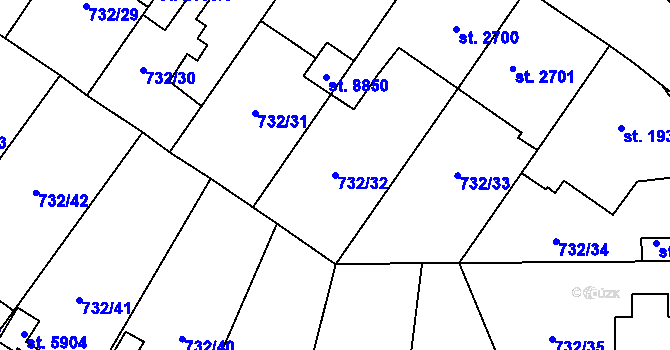 Parcela st. 732/32 v KÚ Zlín, Katastrální mapa