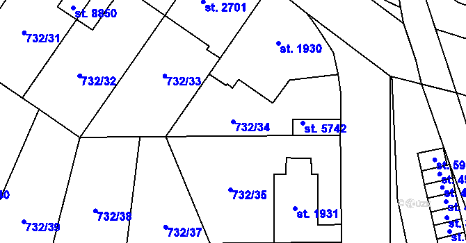 Parcela st. 732/34 v KÚ Zlín, Katastrální mapa