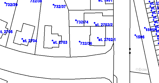 Parcela st. 732/36 v KÚ Zlín, Katastrální mapa