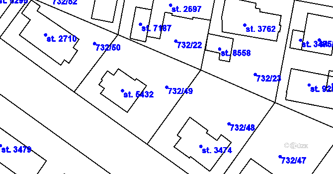 Parcela st. 732/49 v KÚ Zlín, Katastrální mapa