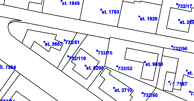 Parcela st. 732/75 v KÚ Zlín, Katastrální mapa