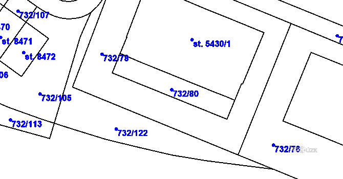 Parcela st. 732/80 v KÚ Zlín, Katastrální mapa