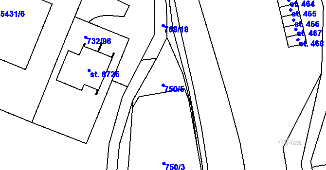 Parcela st. 750/5 v KÚ Zlín, Katastrální mapa