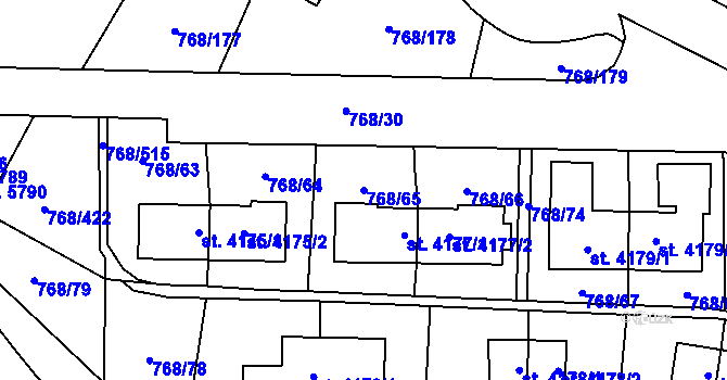Parcela st. 768/65 v KÚ Zlín, Katastrální mapa