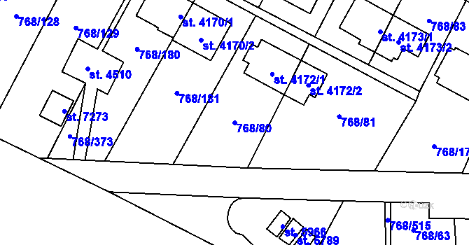 Parcela st. 768/80 v KÚ Zlín, Katastrální mapa