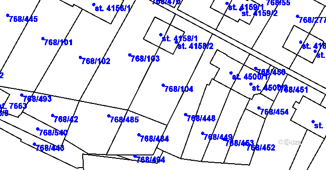 Parcela st. 768/104 v KÚ Zlín, Katastrální mapa
