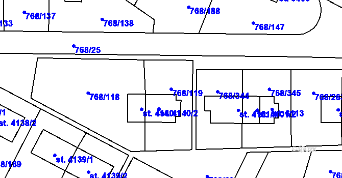 Parcela st. 768/119 v KÚ Zlín, Katastrální mapa