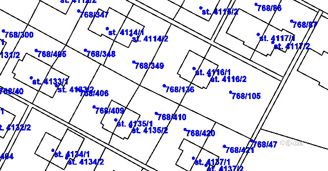 Parcela st. 768/136 v KÚ Zlín, Katastrální mapa