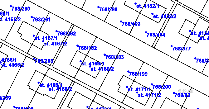 Parcela st. 768/183 v KÚ Zlín, Katastrální mapa