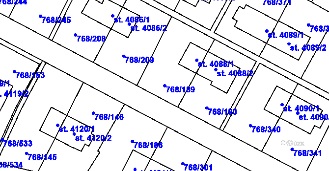 Parcela st. 768/189 v KÚ Zlín, Katastrální mapa