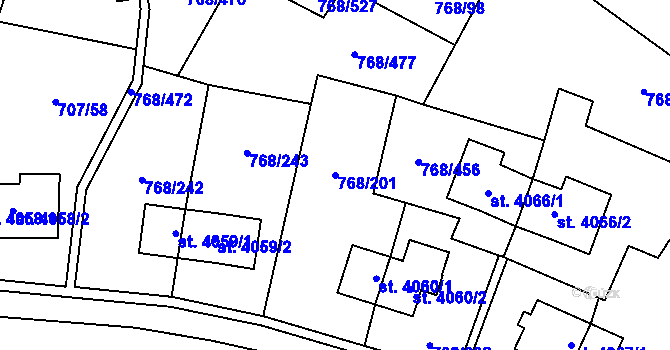Parcela st. 768/201 v KÚ Zlín, Katastrální mapa