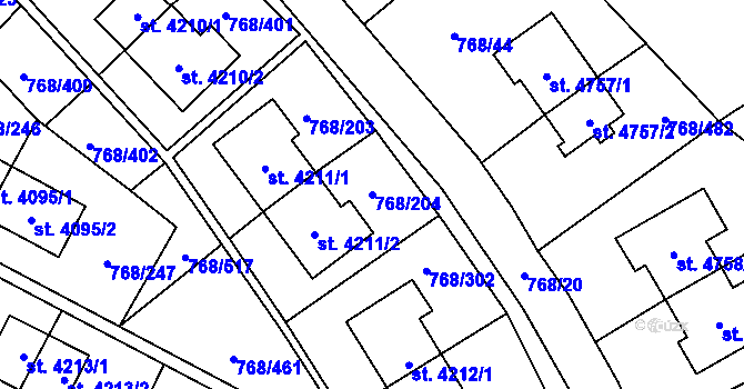 Parcela st. 768/204 v KÚ Zlín, Katastrální mapa