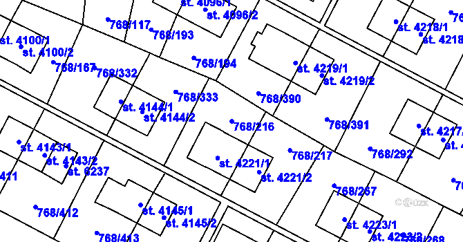Parcela st. 768/216 v KÚ Zlín, Katastrální mapa