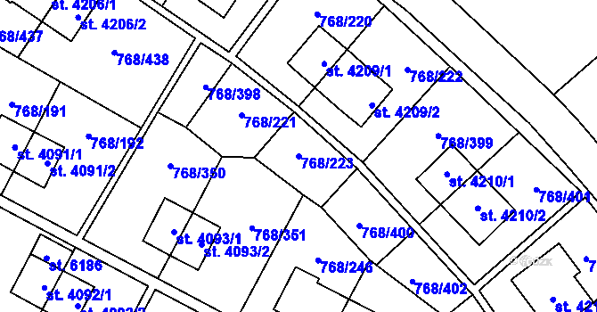 Parcela st. 768/223 v KÚ Zlín, Katastrální mapa