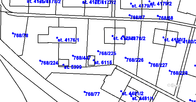 Parcela st. 768/225 v KÚ Zlín, Katastrální mapa