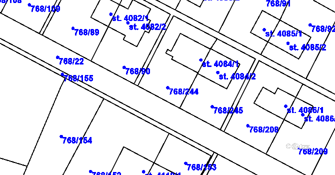 Parcela st. 768/244 v KÚ Zlín, Katastrální mapa