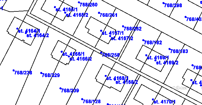 Parcela st. 768/258 v KÚ Zlín, Katastrální mapa