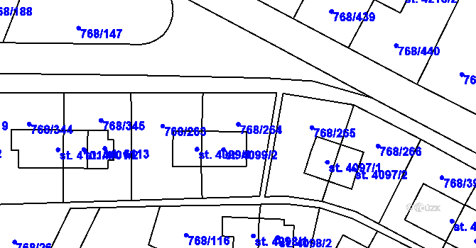 Parcela st. 768/264 v KÚ Zlín, Katastrální mapa