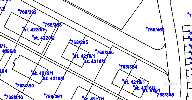 Parcela st. 768/296 v KÚ Zlín, Katastrální mapa
