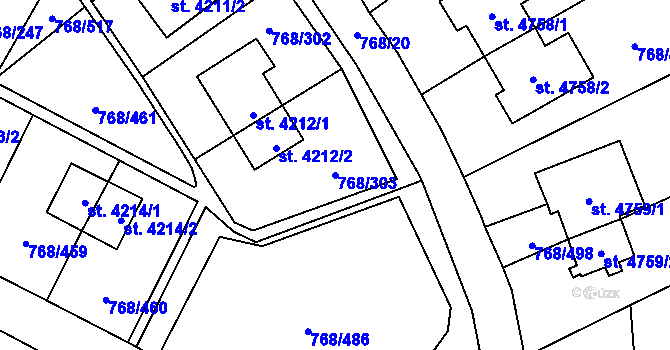 Parcela st. 768/303 v KÚ Zlín, Katastrální mapa
